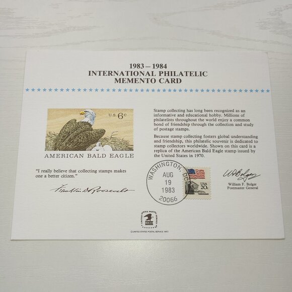 Ephemera Collectible 1983 American Bald Eagle US Flag Stamp Philatelic Memento - Picture 1 of 4
